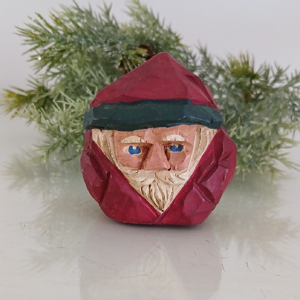 Carved Wood Folk Art Santa Roly Poly Figurine 2"